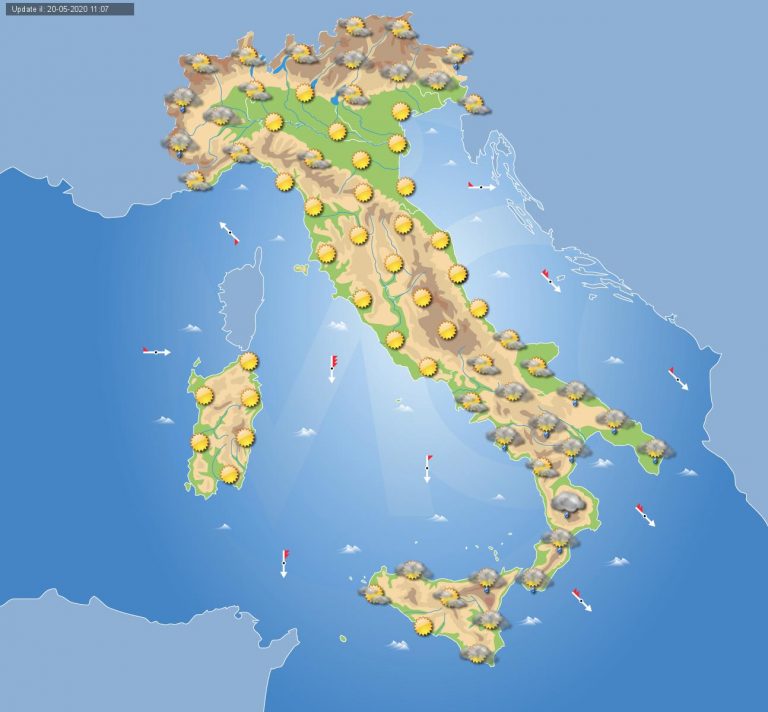 PREVISIONI METEO domani 21 Maggio 2020: Migliora in gran parte dell’Italia eccetto al sud, temperature in aumento