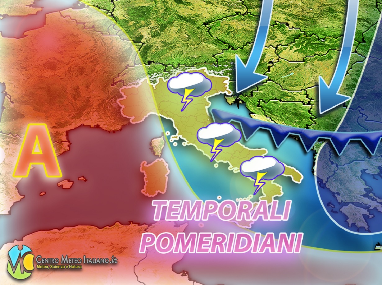 METEO - circolazione FRESCA preme sull'ITALIA, il 2 GIUGNO e l'inizio dell'ESTATE a forte rischio TEMPORALI