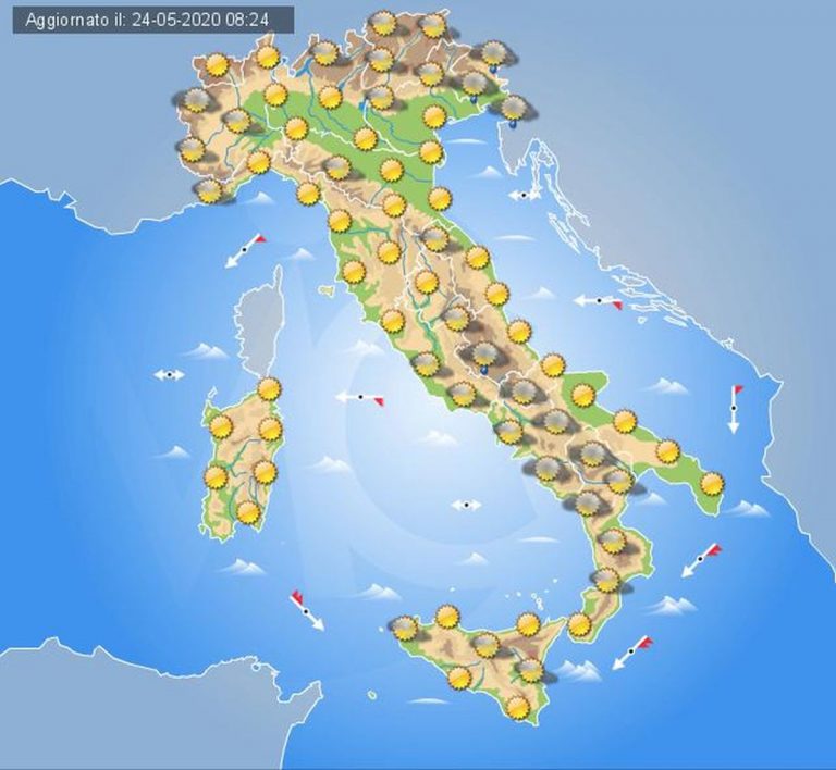 PREVISIONI METEO domani 25 Maggio 2020: stabile con qualche acquazzone sui rilievi, vediamo i dettagli