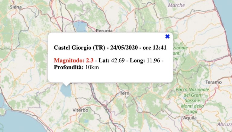 Terremoto in Umbria oggi, domenica 24 maggio 2020: scossa M. 2.3 in provincia di Terni | Dati INGV Terremoto in Umbria oggi, domenica 24 maggio 2020: scossa M. 2.3 in provincia di Terni | Dati INGV
