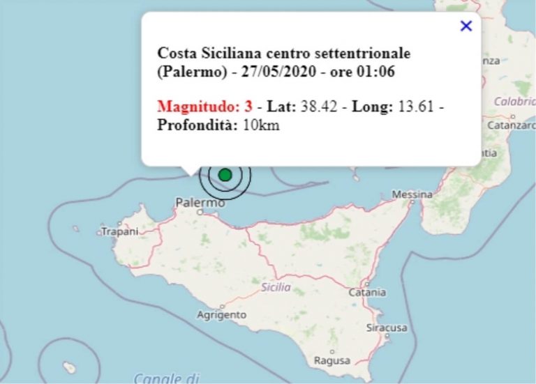 Terremoto in Sicilia oggi, mercoledì 27 maggio 2020, scossa M 3.0 registrata in provincia di Palermo – Dati Ingv Terremoto in Sicilia oggi, mercoledì 27 maggio 2020, scossa M 3.0 registrata in provincia di Palermo – Dati Ingv