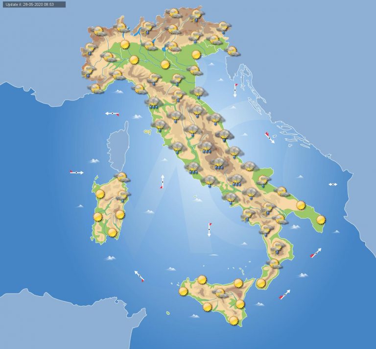 PREVISIONI METEO domani 29 Maggio 2020: piogge o temporali estesi sull’ITALIA, giusto qualche schiarita al nord e Sicilia