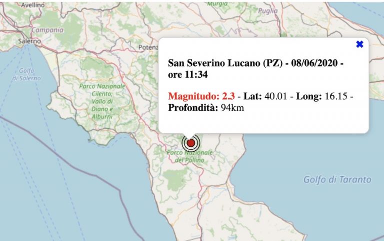 Terremoto in Basilicata oggi, lunedì 8 giugno 2020: scossa M 2.3 in provincia di Potenza | Dati INGV