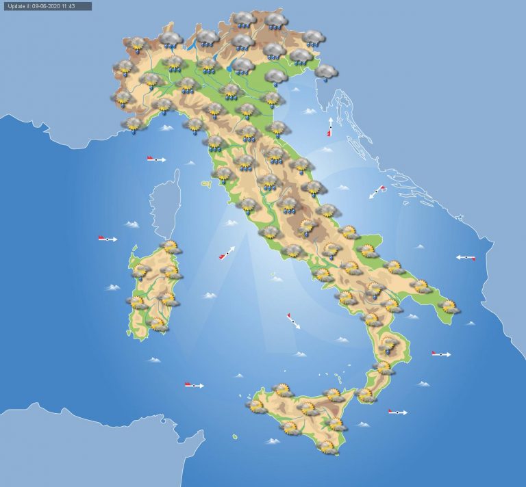 PREVISIONI METEO domani 10 giugno: ennesima giornata perturbata in Italia con piogge e temporali, i dettagli