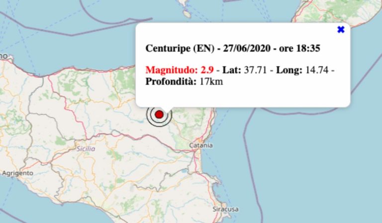 Terremoto oggi in Sicilia, 27 giugno 2020: scossa M 2.9 in provincia di Enna – Dati Ingv Terremoto oggi in Sicilia, 27 giugno 2020: scossa M 2.9 in provincia di Enna – Dati Ingv
