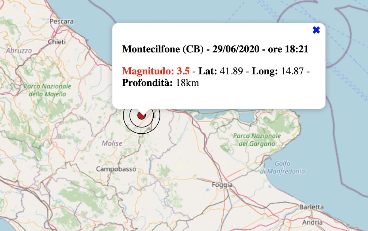 terremoto oggi 29 giugno 2020 molise