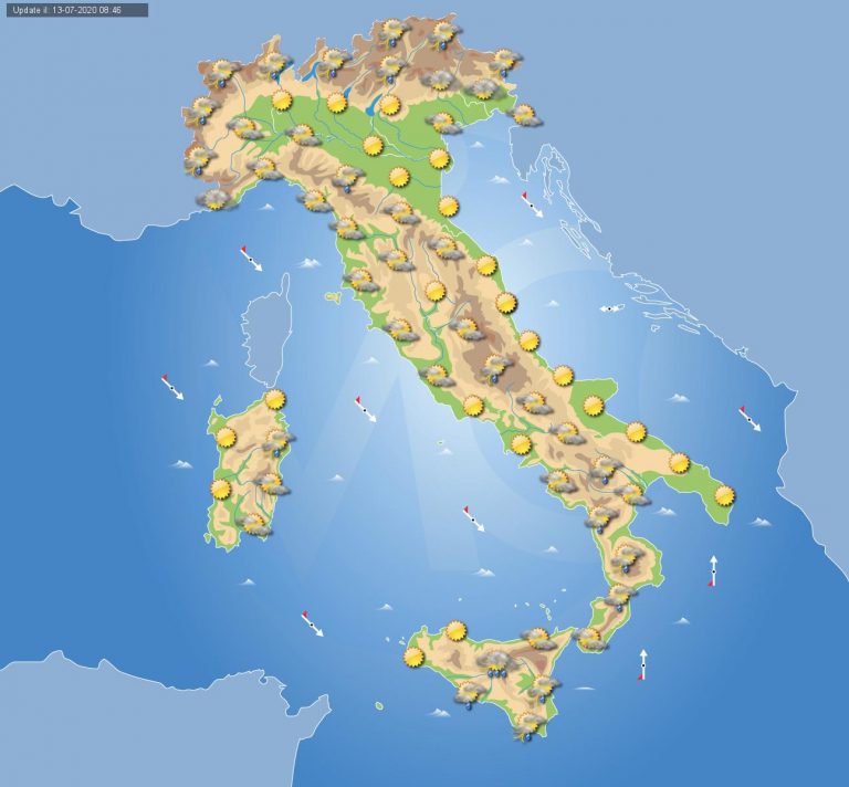 Previsioni meteo domani 14 luglio 2020: temporali su Alpi, Appennino, Calabria e Sicilia, sole prevalente sul resto d’Italia