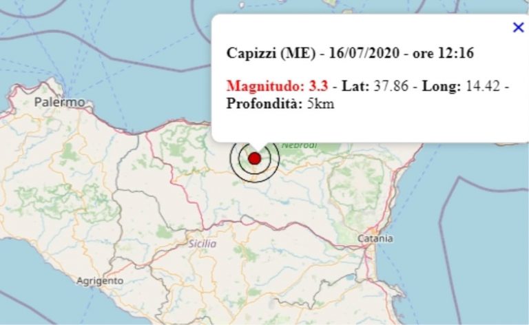 Terremoto oggi Sicilia, 16 luglio 2020, scossa M 3.4 avvertita in provincia di Messina – Dati Ingv Terremoto oggi Sicilia, 16 luglio 2020, scossa M 3.4 avvertita in provincia di Messina – Dati Ingv