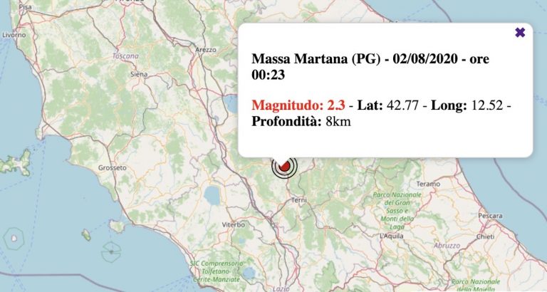Terremoto in Umbria oggi, domenica 2 agosto 2020: scossa M 2.3 in provincia Perugia Terremoto in Umbria oggi, domenica 2 agosto 2020: scossa M 2.3 in provincia Perugia