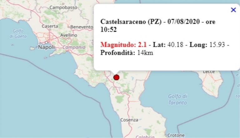 Terremoto in Basilicata oggi, 7 agosto 2020, scossa M 2.1 in provincia Potenza – Dati Ingv