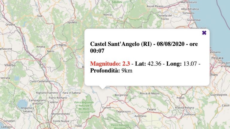 Terremoto nel Lazio oggi, sabato 8 agosto 2020: scossa M 2.3 in provincia di Rieti | Dati INGV