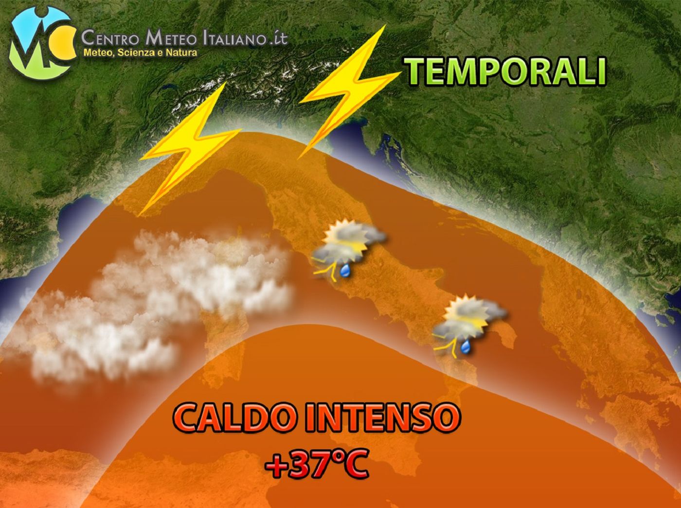 METEO ITALIA - TEMPORALI anche intensi, poi nuova ondata di CALDO; i dettagli