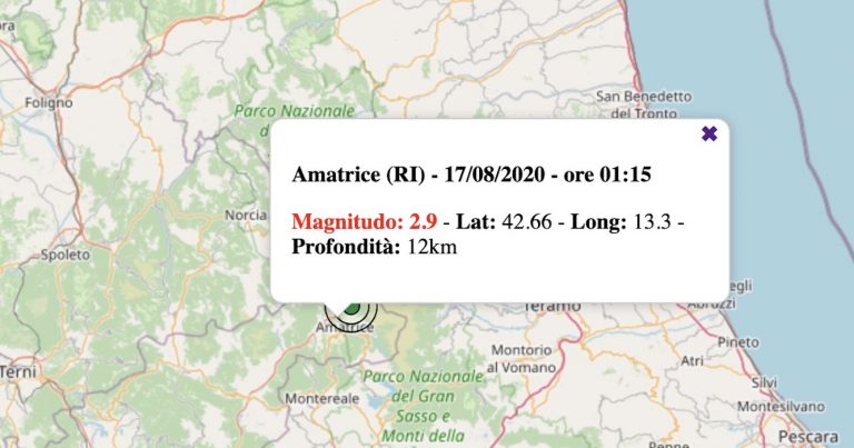 Terremoto nel Lazio oggi, lunedì 17 agosto 2020: scossa M 2.9 provincia di Rieti | Dati INGV