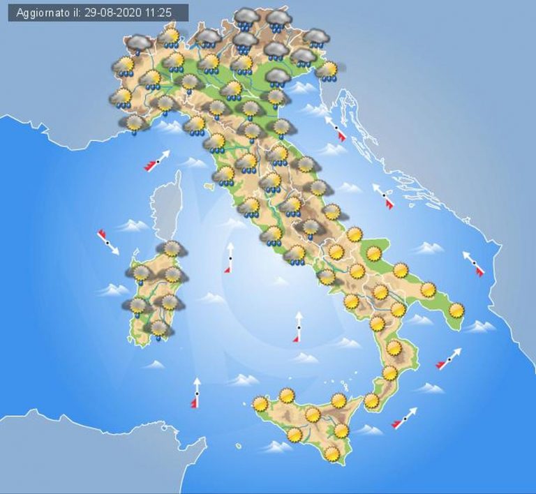 PREVISIONI meteo domani 30 agosto, domenica di MALTEMPO su gran parte della Penisola: i dettagli