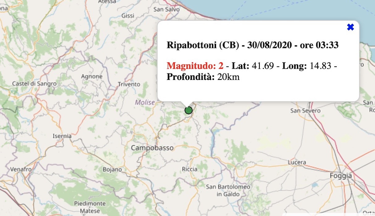 terremoto oggi 30 agosto 2020