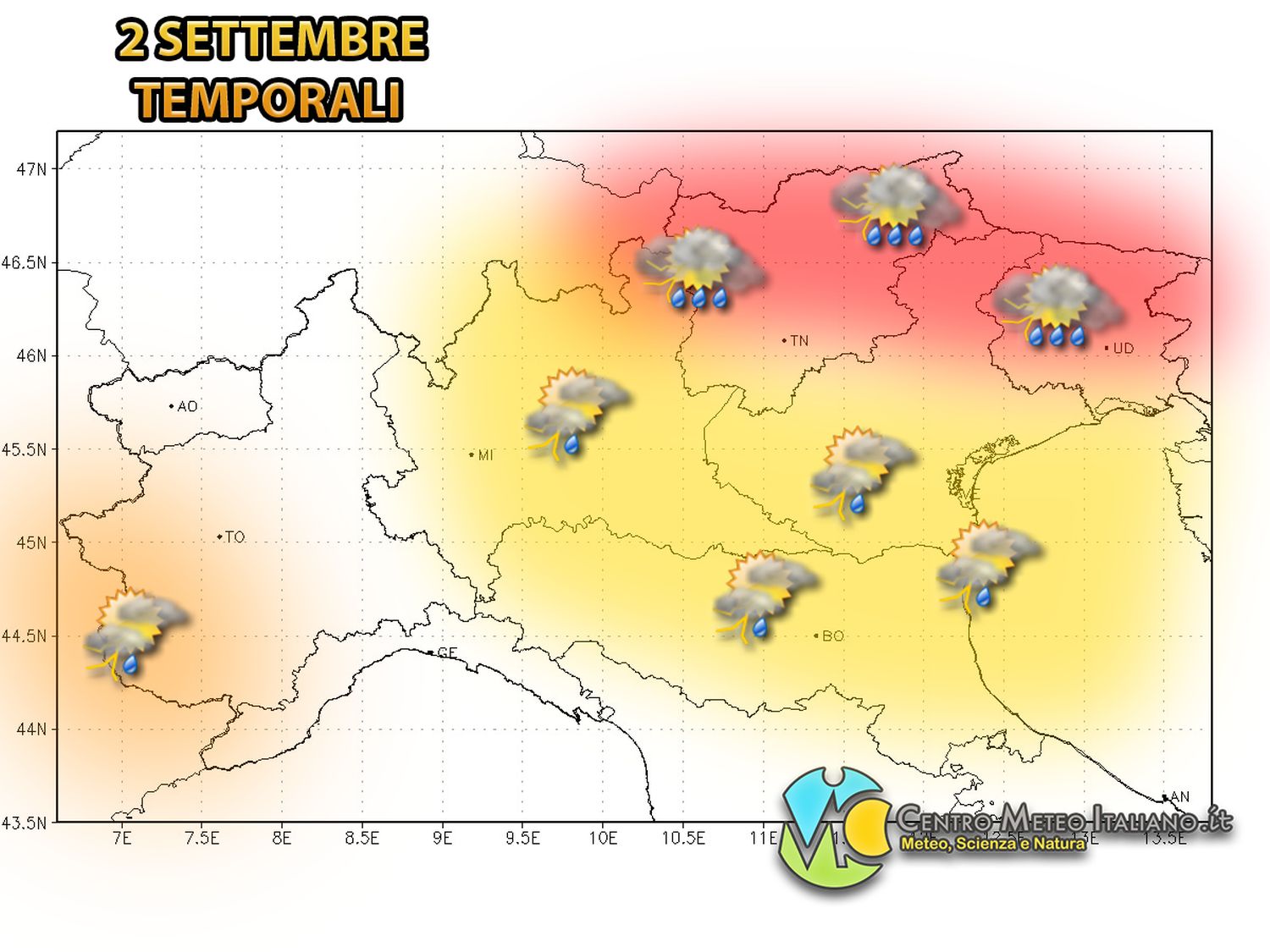 METEO ITALIA - Nuova ondata di TEMPORALI e locali GRANDINATE pronta a colpire il Paese OGGI. Tutti i dettagli