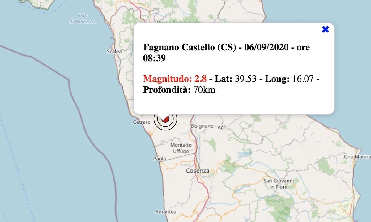 terremoto oggi calabria 6 settembre 2020