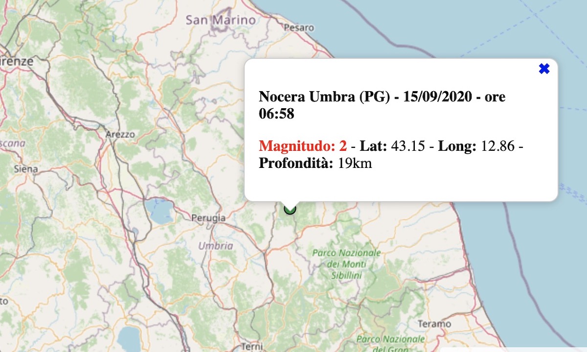 terremoto oggi umbria 15 settembre 2020