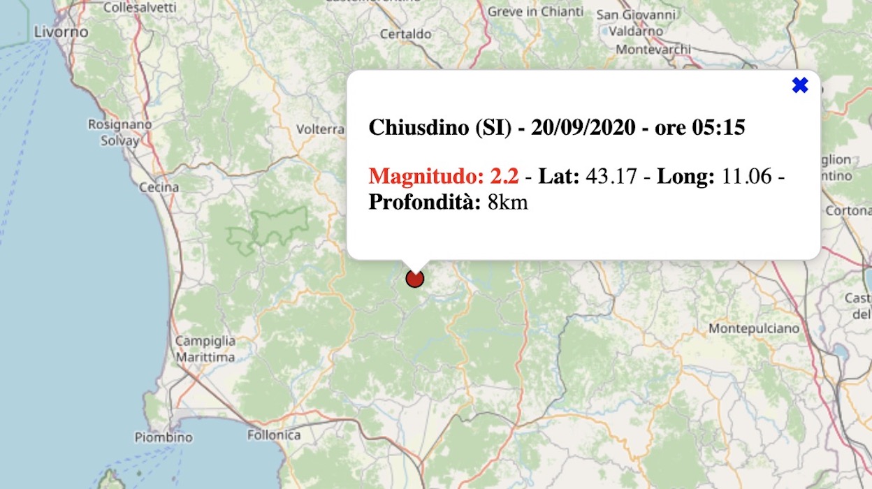 terremoto oggi 20 settembre 2020 toscana