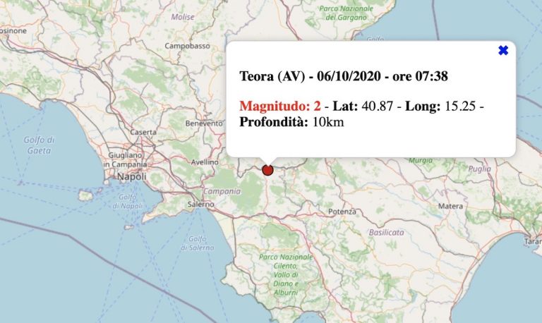 Terremoto Campania oggi, martedì 6 ottobre 2020: scossa M 2.0 in provincia di Avellino – Dati INGV