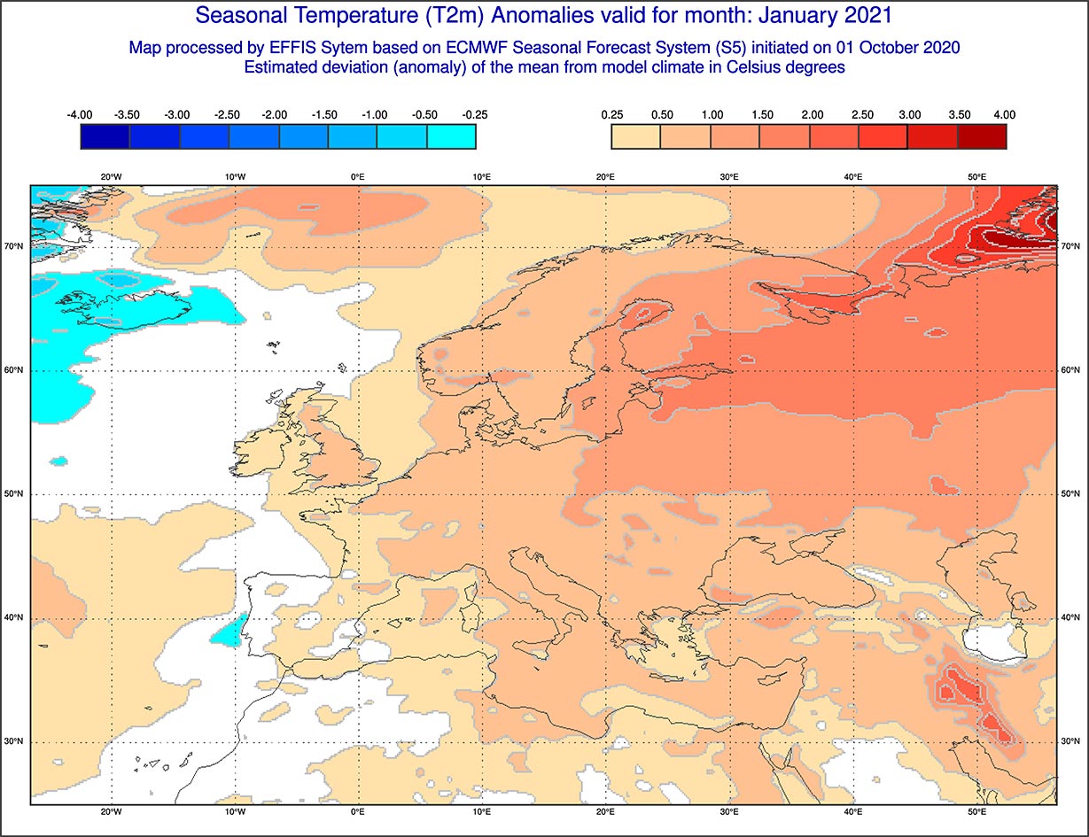 Anomalie di temperature previste dal modello ECMWF per gennaio 2021 - effis.jrc.ec.europa.jpg