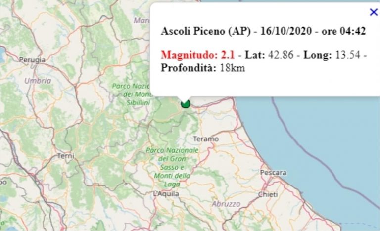 Terremoto nelle Marche oggi, venerdì 16 ottobre 2020, scossa M 2.1 ad Ascoli Piceno – Dati Ingv Terremoto nelle Marche oggi, venerdì 16 ottobre 2020, scossa M 2.1 ad Ascoli Piceno – Dati Ingv