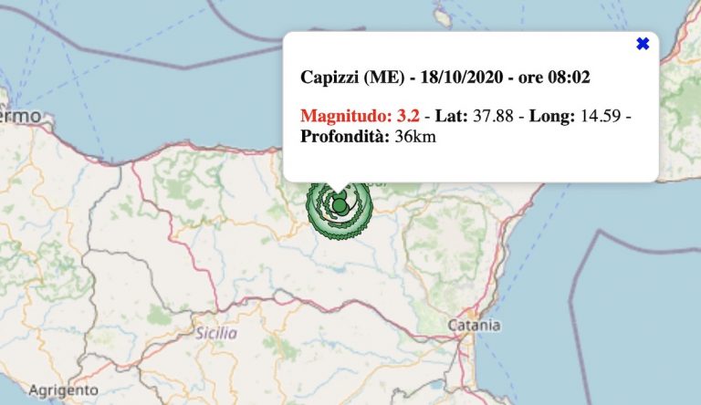 Terremoto in Sicilia oggi, domenica 18 ottobre 2020: scossa M 3.2 in provincia Messina | Dati INGV