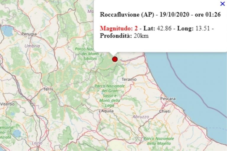 Terremoto nelle Marche oggi, lunedì 19 ottobre 2020, scossa M 2.0 in provincia di Ascoli Piceno | Dati INGV Terremoto nelle Marche oggi, lunedì 19 ottobre 2020, scossa M 2.0 in provincia di Ascoli Piceno | Dati INGV