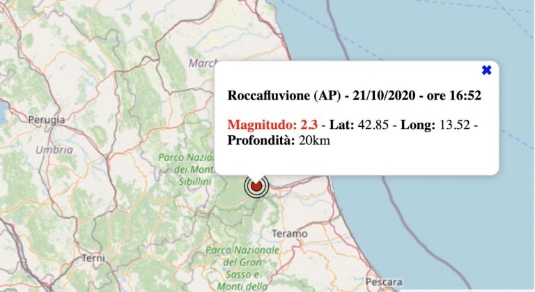 Terremoto nelle Marche oggi, mercoledì 21 ottobre 2020: scossa M 2.3 in provincia di Ascoli Piceno | Dati INGV Terremoto nelle Marche oggi, mercoledì 21 ottobre 2020: scossa M 2.3 in provincia di Ascoli Piceno | Dati INGV