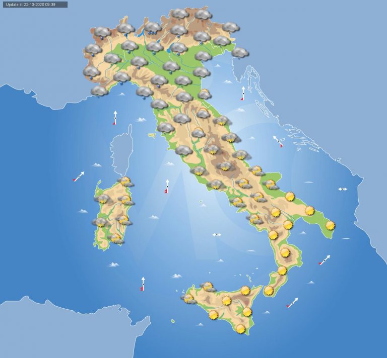 PREVISIONI METEO domani 23 Ottobre: Italia divisa in due tra nord e sud, i dettagli