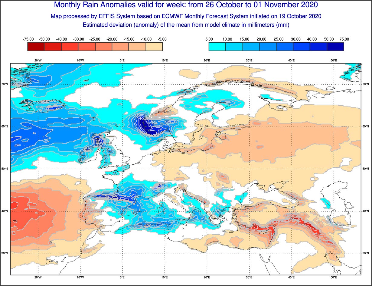Anomalie di precipitazione previste tra il 26 ottobre e il 1 novembre 2020 - effis.jrc.ec.europa.eu.jpg