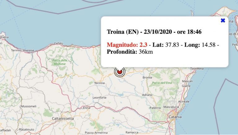 Terremoto in Sicilia oggi, venerdì 23 ottobre 2020: scossa M 2.3 in provincia di Enna | Dati INGV