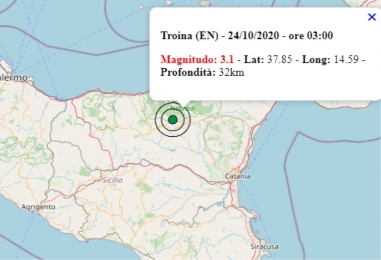 Terremoto in Sicilia oggi, sabato 24 ottobre 2020: scossa M 3.1 in provincia di Enna | Dati INGV Terremoto in Sicilia oggi, sabato 24 ottobre 2020: scossa M 3.1 in provincia di Enna | Dati INGV