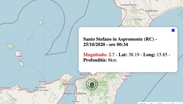 Terremoto in Calabria oggi, domenica 25 ottobre 2020: scossa M 2.7 in provincia Reggio | Dati INGV Terremoto in Calabria oggi, domenica 25 ottobre 2020: scossa M 2.7 in provincia Reggio | Dati INGV
