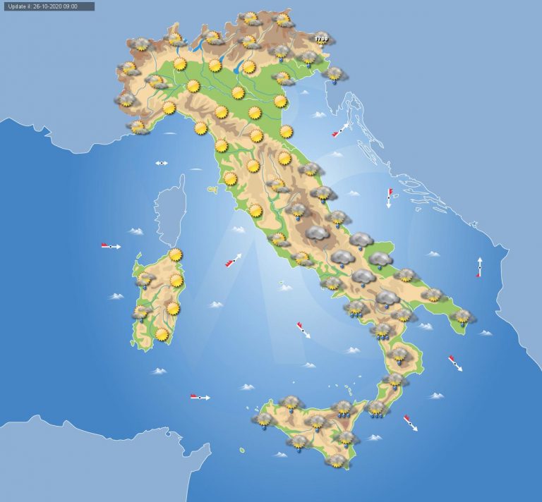 PREVISIONI METEO domani 27 Ottobre: ancora tempo instabile in Italia con piogge e nevicate sulle Alpi, temperature in calo