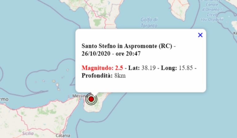 Terremoto oggi in Calabria, 26 ottobre 2020: scossa M 2.5 in provincia di Reggio Calabria – Dati INGV Terremoto oggi in Calabria, 26 ottobre 2020: scossa M 2.5 in provincia di Reggio Calabria – Dati INGV