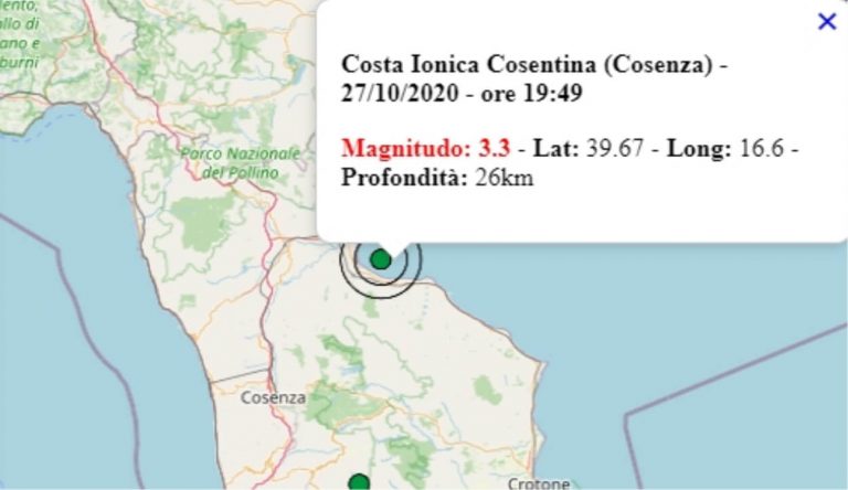 Terremoto in Calabria oggi, 27 ottobre 2020, scossa M 3.3 avvertita in provincia di Cosenza – Dati Ingv Terremoto in Calabria oggi, 27 ottobre 2020, scossa M 3.3 avvertita in provincia di Cosenza – Dati Ingv