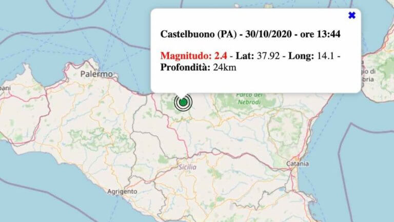 Terremoto in Sicilia oggi, venerdì 30 ottobre 2020: scossa M 2.4 in provincia di Palermo | Dati INGV