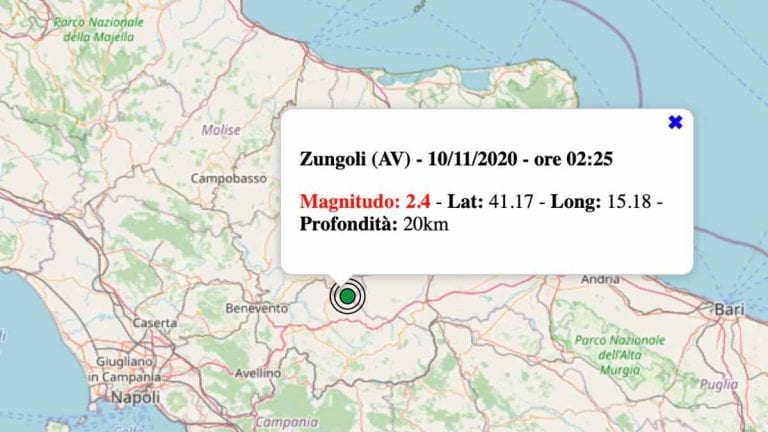 Terremoto in Campania oggi, martedì 10 novembre 2020: scossa M 2.4 provincia di Avellino. Dati INGV Terremoto in Campania oggi, martedì 10 novembre 2020: scossa M 2.4 provincia di Avellino. Dati INGV