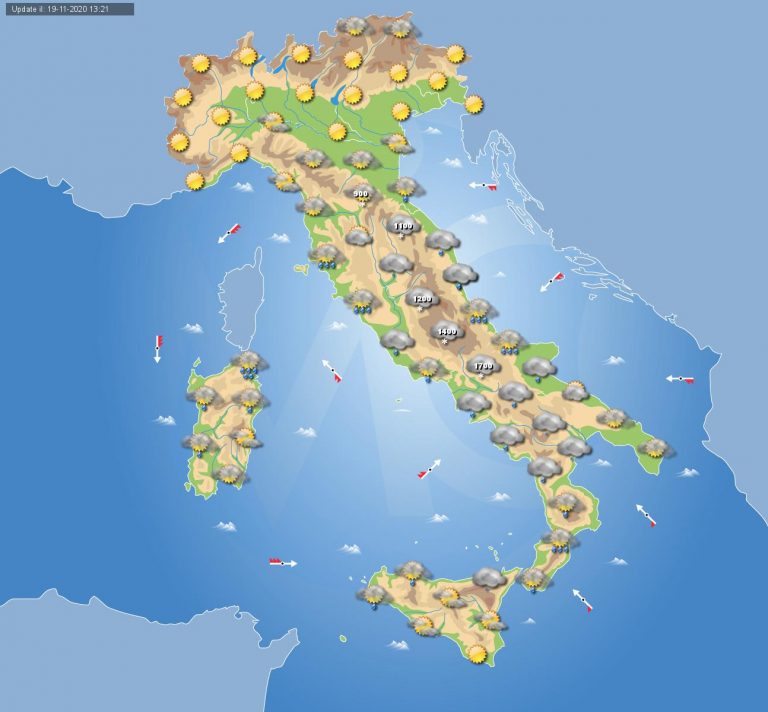 PREVISIONI METEO domani 20 Novembre 2020: giornata invernale in ITALIA con il fronte freddo in arrivo