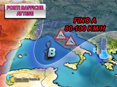 METEO - FORTI raffiche di VENTO attese sull'Italia, fino a 80-100 kmh ecco dove