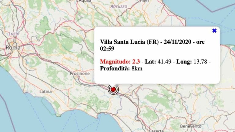 Terremoto nel Lazio oggi, martedì 24 novembre 2020: scossa M 2.4 in provincia di Frosinone | Dati INGV Terremoto nel Lazio oggi, martedì 24 novembre 2020: scossa M 2.4 in provincia di Frosinone | Dati INGV