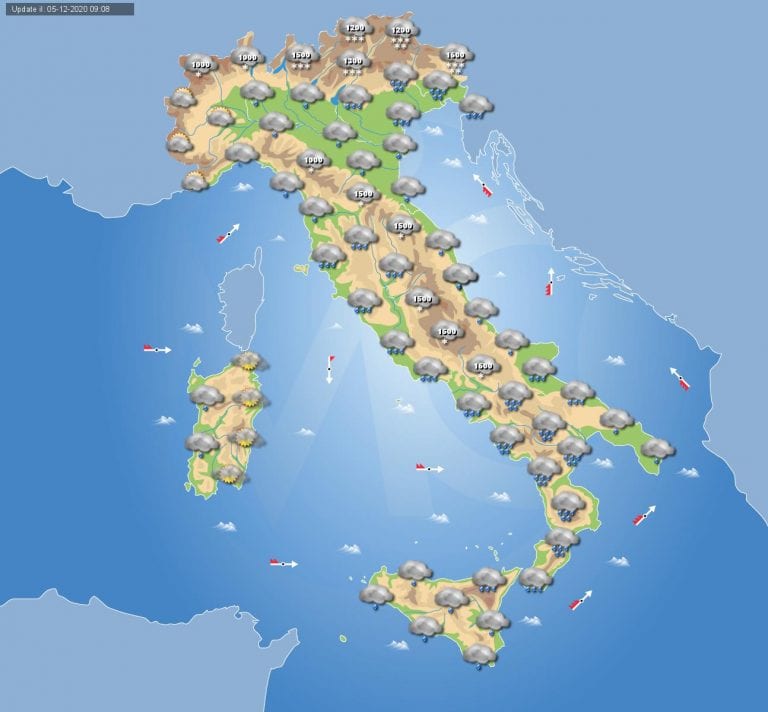 PREVISIONI METEO domani 6 Dicembre 2020: tempo perturbato in tutta Italia, temperature in calo