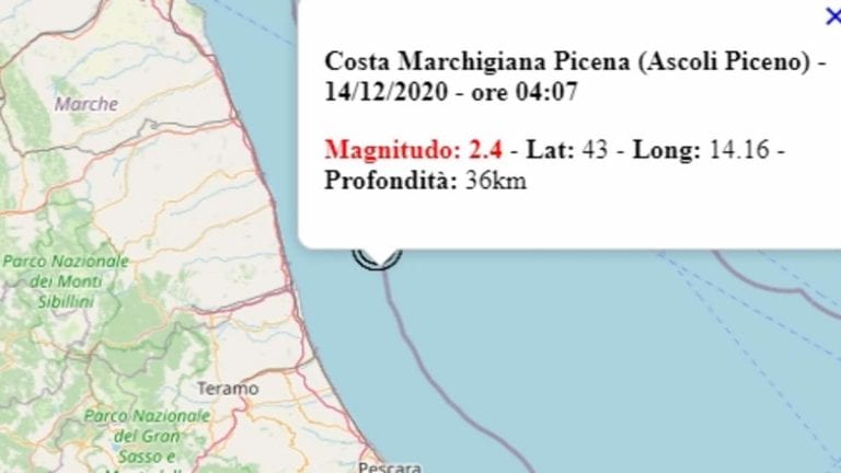 Terremoto nelle Marche oggi, lunedì 14 dicembre 2020: scossa M 2.4 sulla costa marchigiana picena | Dati INGV Terremoto nelle Marche oggi, lunedì 14 dicembre 2020: scossa M 2.4 sulla costa marchigiana picena | Dati INGV