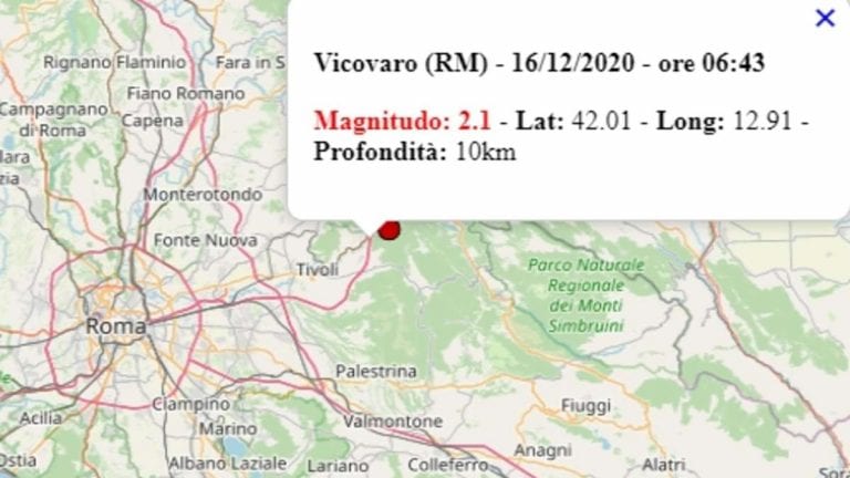Terremoto nel Lazio oggi, mercoledì 16 dicembre 2020: scossa M 2.1 in provincia di Roma | Dati Ingv Terremoto nel Lazio oggi, mercoledì 16 dicembre 2020: scossa M 2.1 in provincia di Roma | Dati Ingv