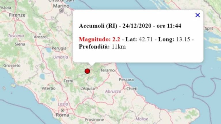 Terremoto oggi nel Lazio, giovedì 24 dicembre 2020: scossa M 2.2 in provincia Rieti – Dati Ingv Terremoto oggi nel Lazio, giovedì 24 dicembre 2020: scossa M 2.2 in provincia Rieti – Dati Ingv