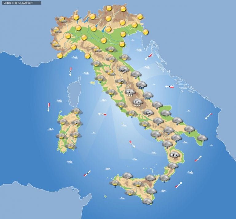 PREVISIONI METEO domani 26 Dicembre 2020: vortice freddo in ITALIA con piogge e neve a bassa quota