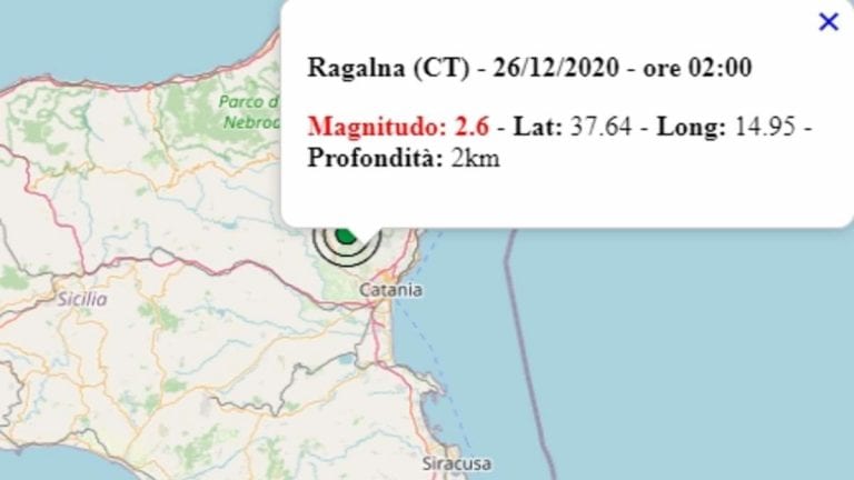 Terremoto in Sicilia oggi, sabato 26 dicembre 2020, scossa M 2.6 provincia Catania – Dati Ingv Terremoto in Sicilia oggi, sabato 26 dicembre 2020, scossa M 2.6 provincia Catania – Dati Ingv
