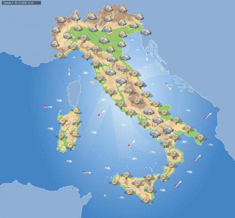 PREVISIONI METEO domani 30 Dicembre 2020: piogge, temporali e neve in ITALIA, vediamo dove