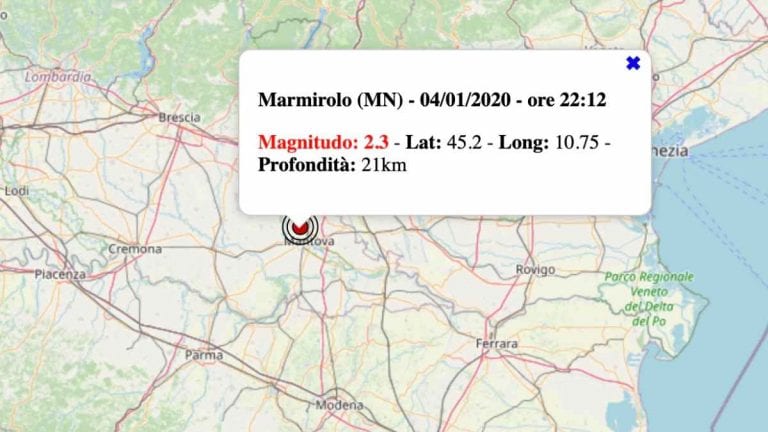 Terremoto in Lombardia oggi, lunedì 4 gennaio 2021: scossa M 2.3 in provincia di Mantova | Dati INGV